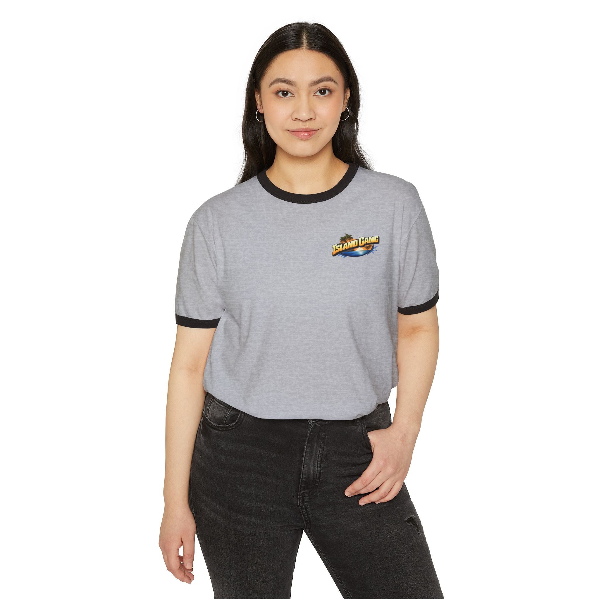 Island Joy Ringer T-Shirt — Retro Cigarette Art Chest Logo