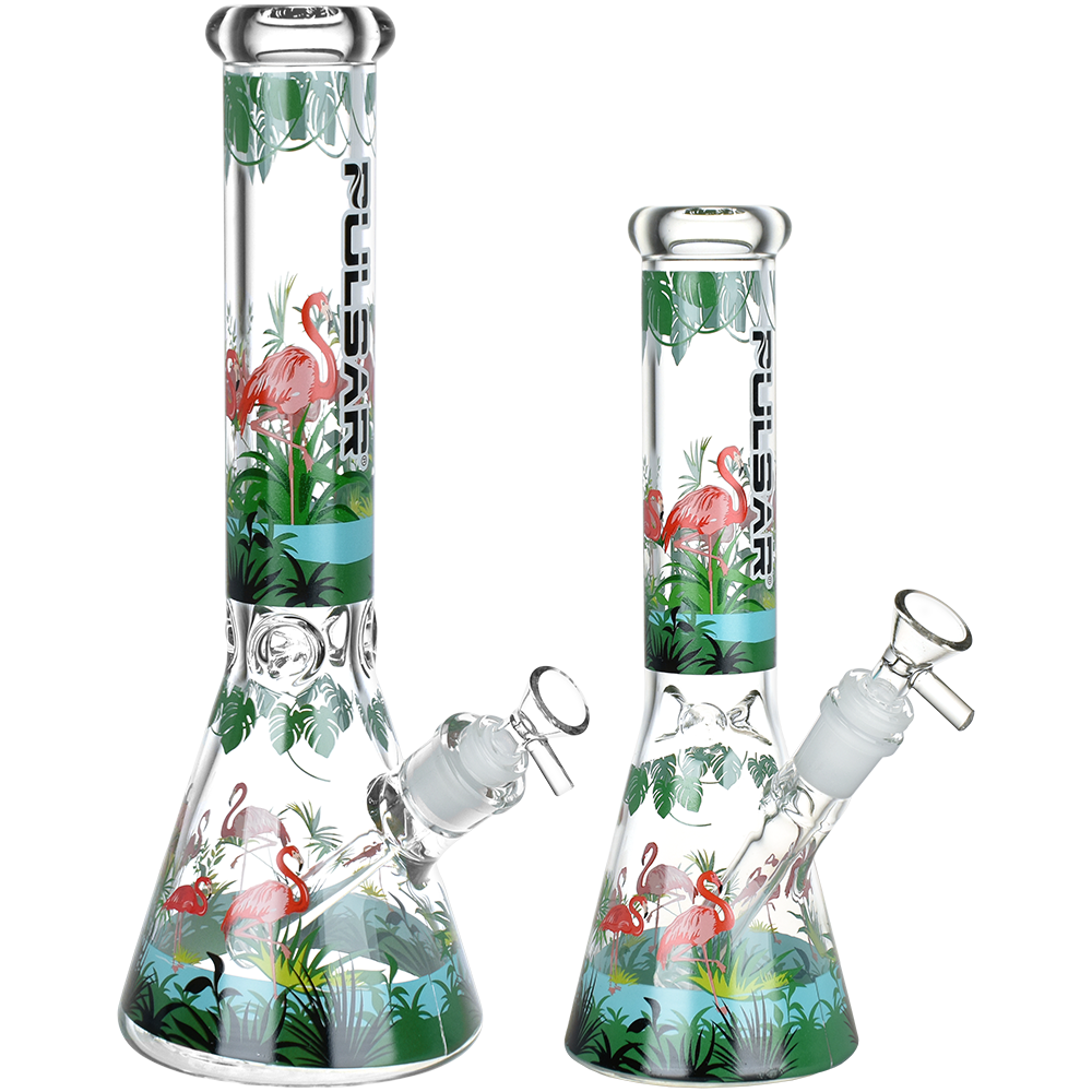 Pulsar Chillin Flamingos Beaker Bong - Two Sizes