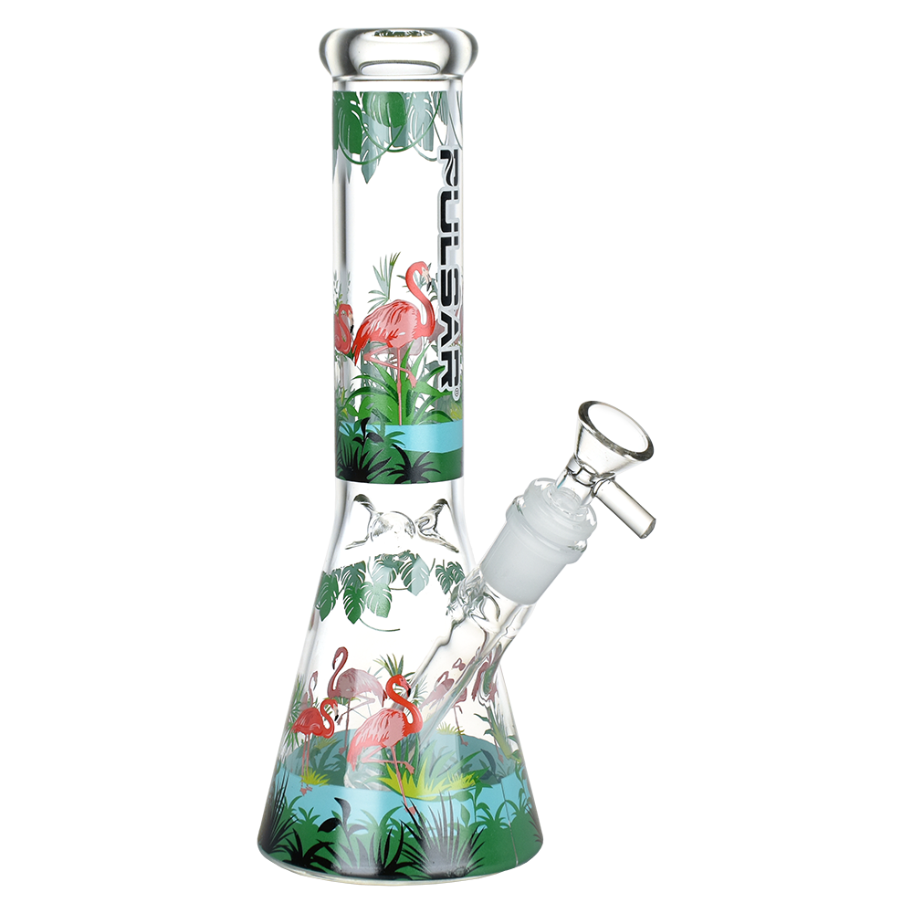 Pulsar Chillin Flamingos Beaker Bong - Two Sizes